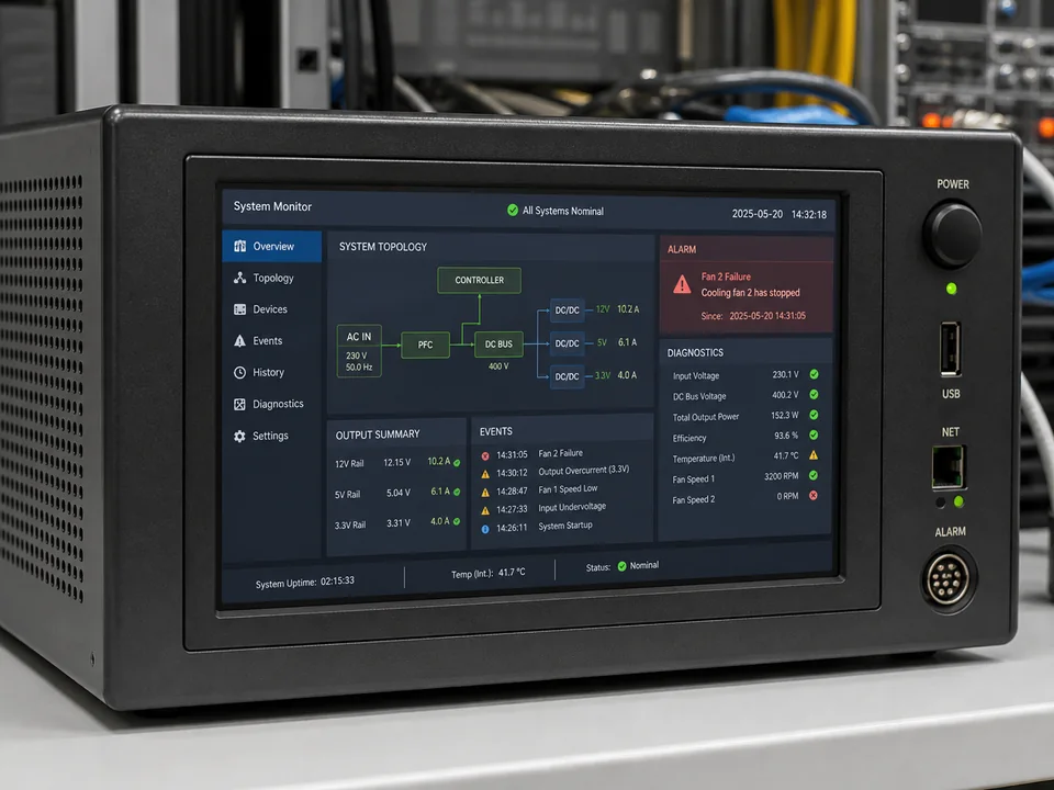 7-inch monitoring and diagnostic interface on professional equipment