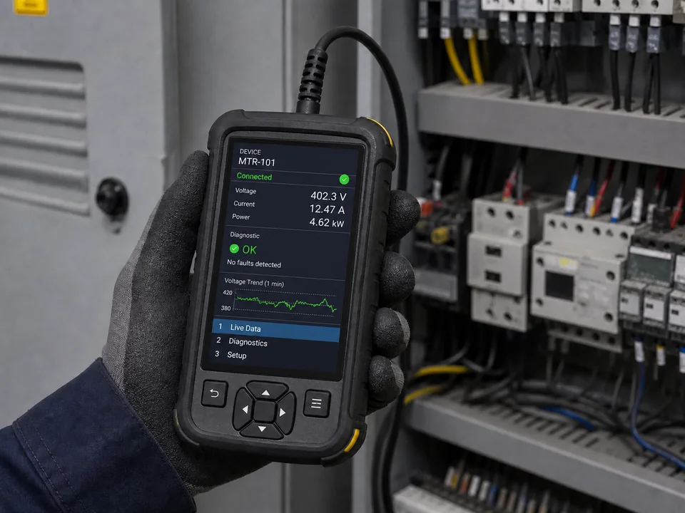 Handheld equipment configuration and diagnostic terminal with a 3.5-inch portrait color TFT