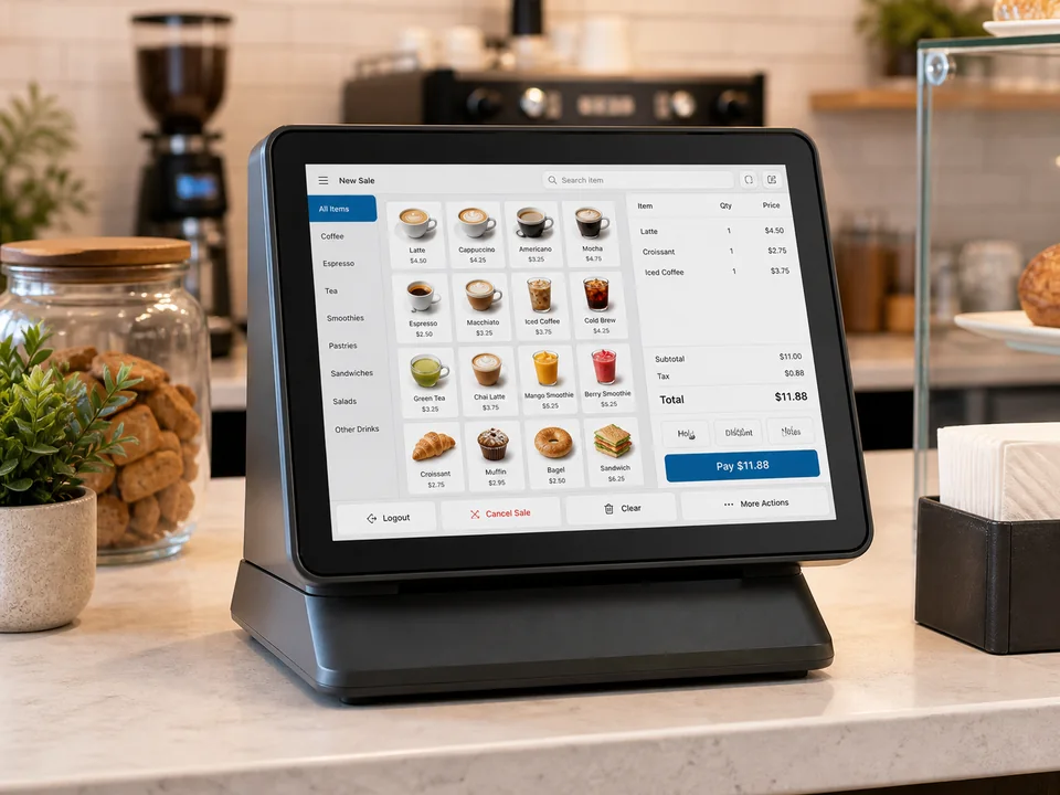 10.1-inch POS operator terminal on a commercial counter