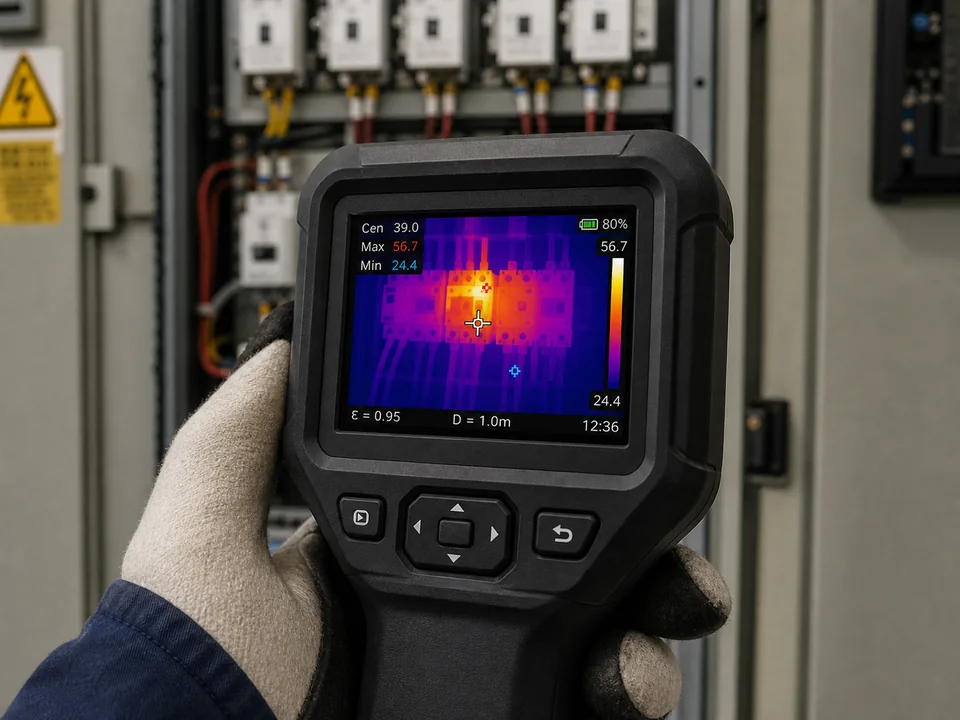 Handheld thermal imaging and visual inspection device with a 3.45-inch VGA color TFT