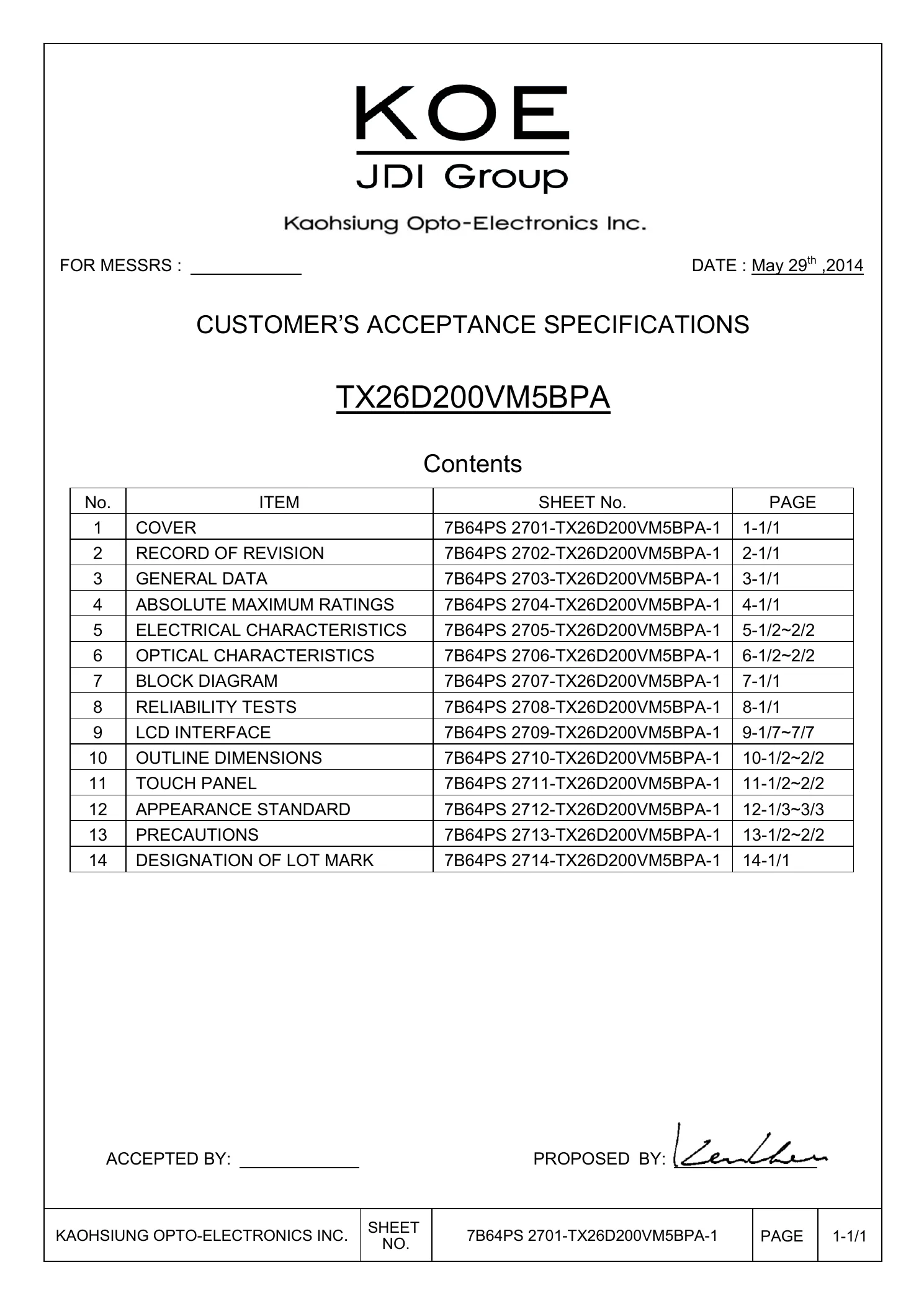 TX26D200VM5BPA original datasheet page one preview